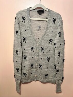 J. Crew Light Gray Cardigan with Black Bow Motif
